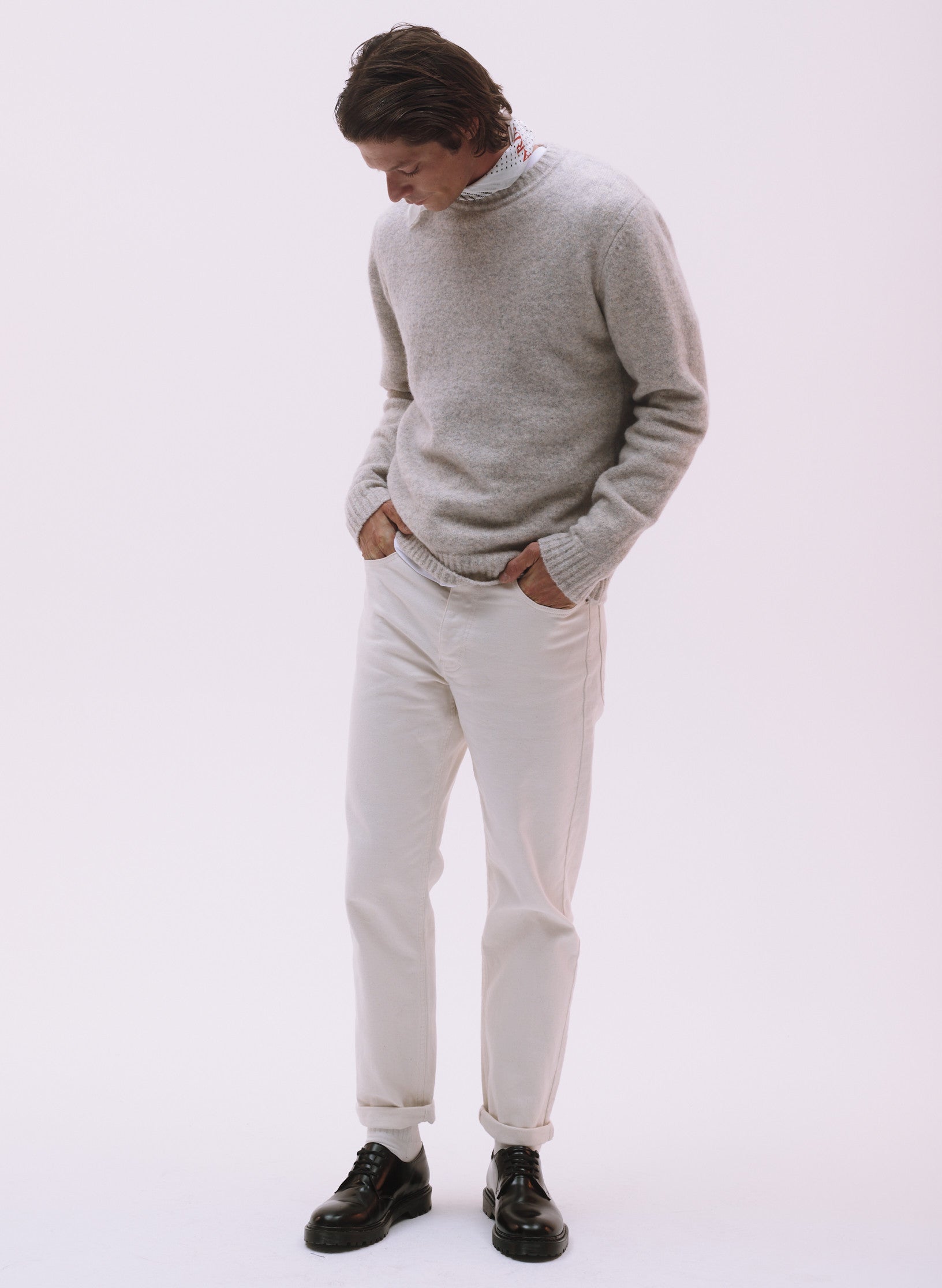 pull laine et fibres recyclees ecru homme femme unisexe