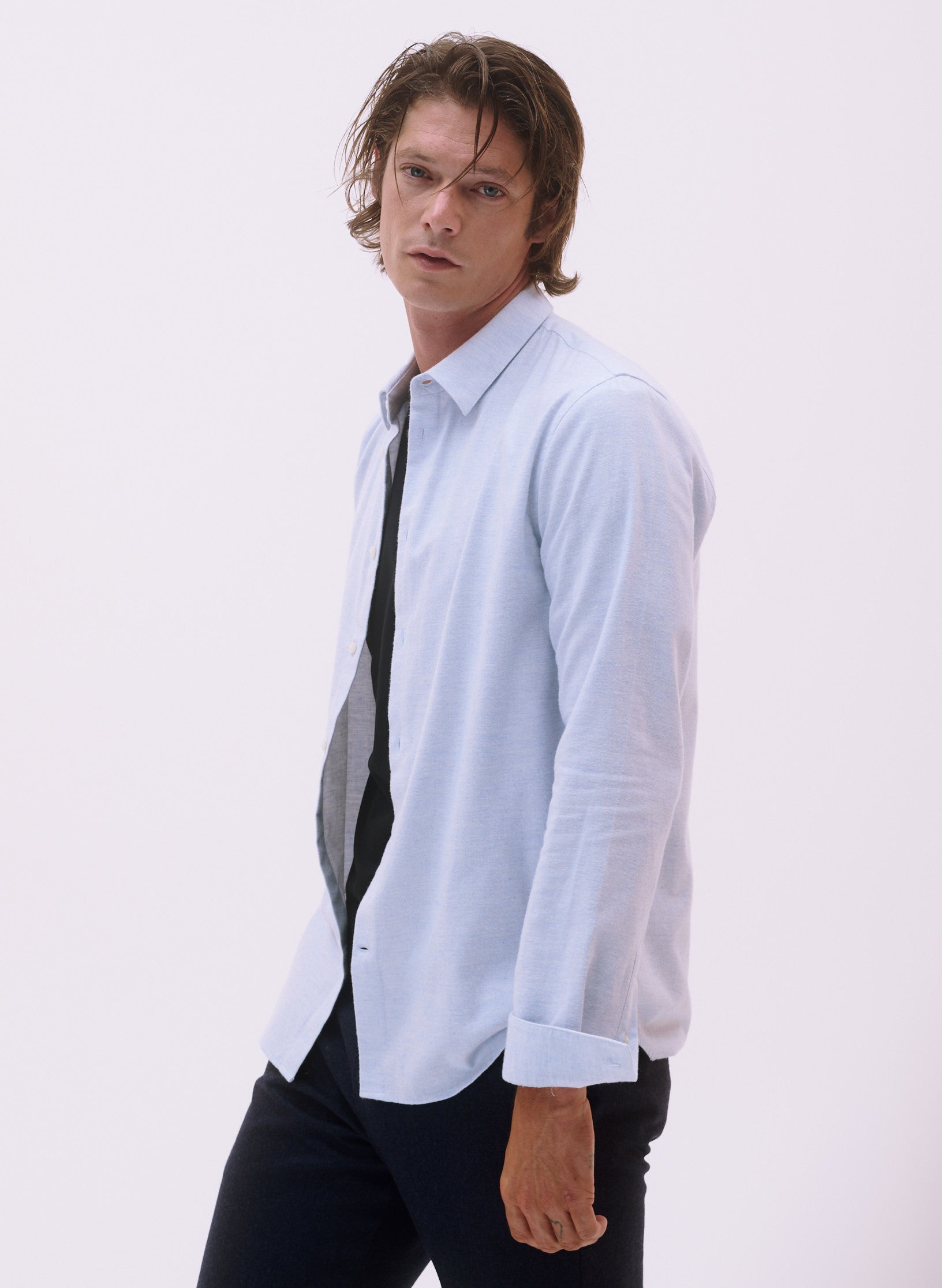 chemise ajustee flanelle bleu clair homme