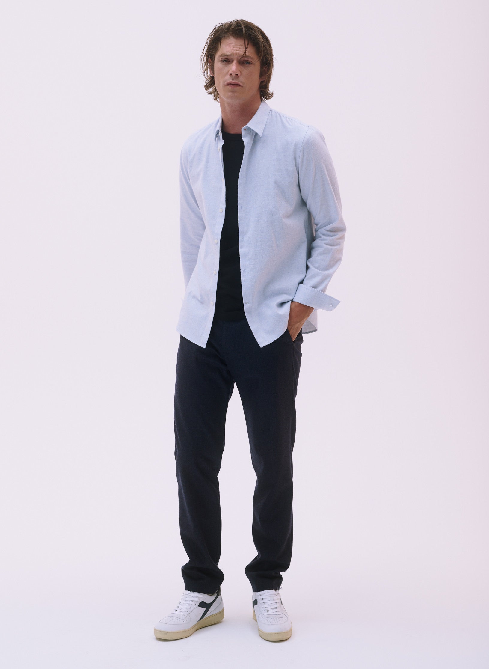 chemise ajustee flanelle bleu clair homme