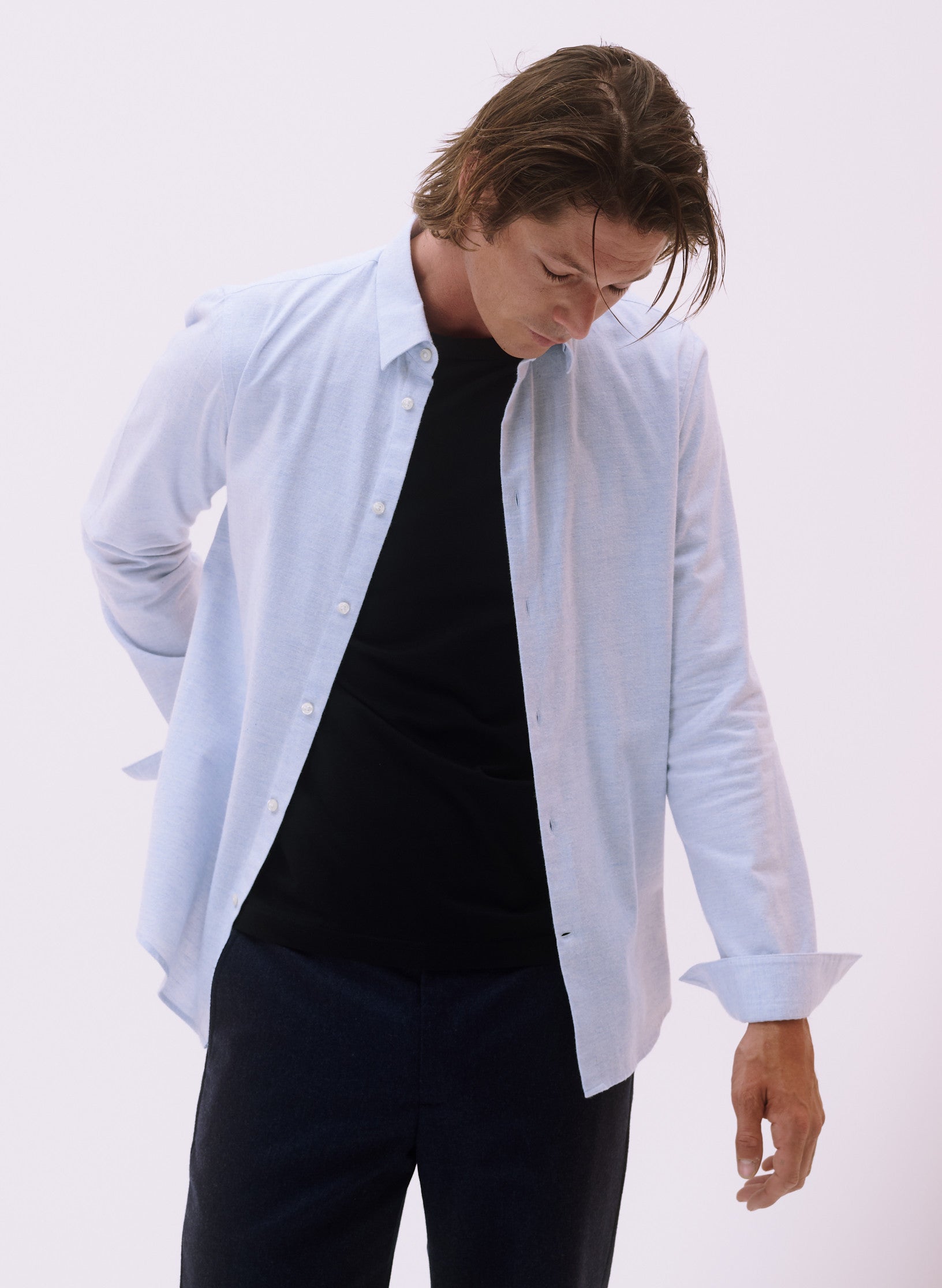 chemise ajustee flanelle bleu clair homme