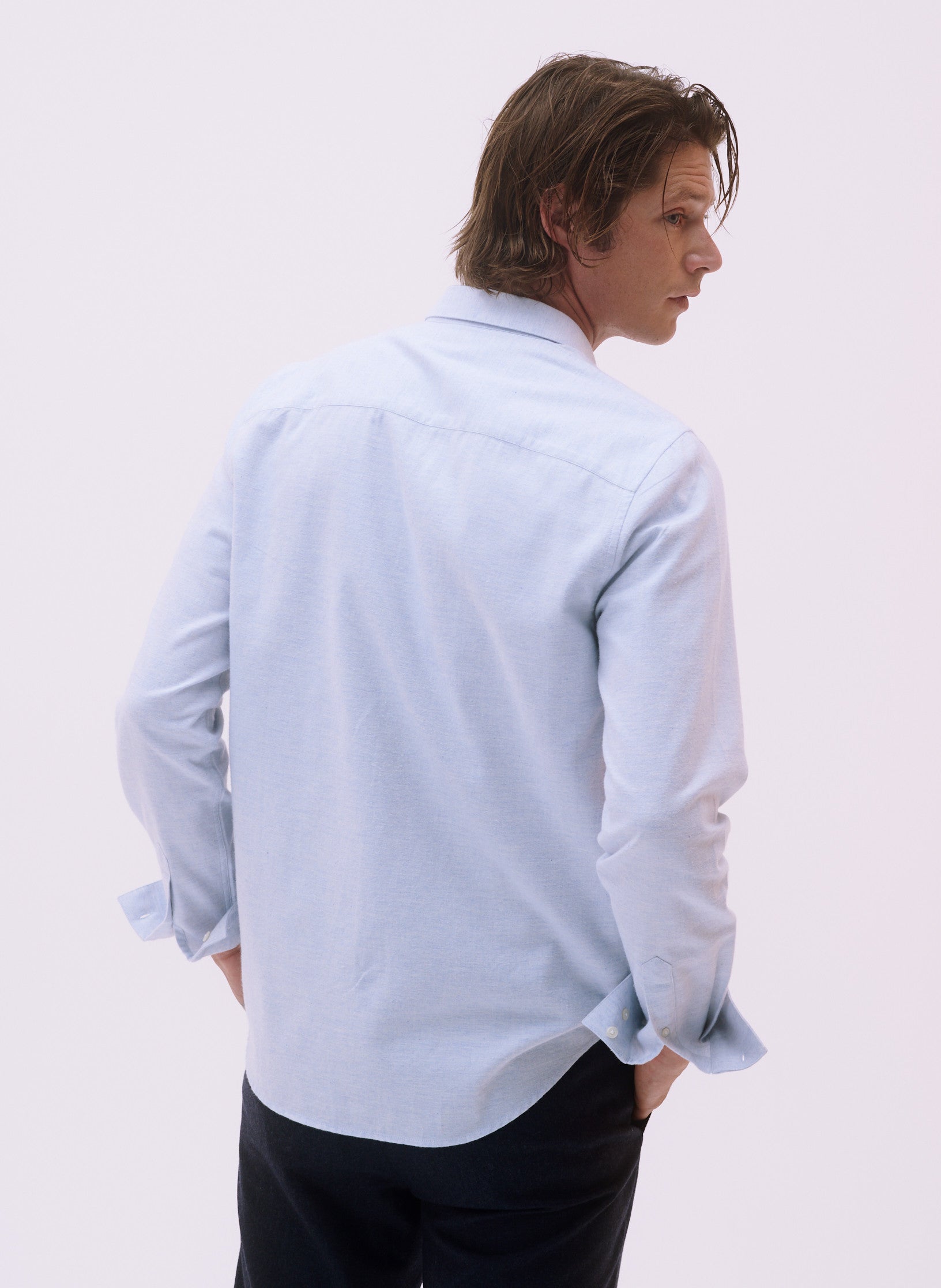 chemise ajustee flanelle bleu clair homme