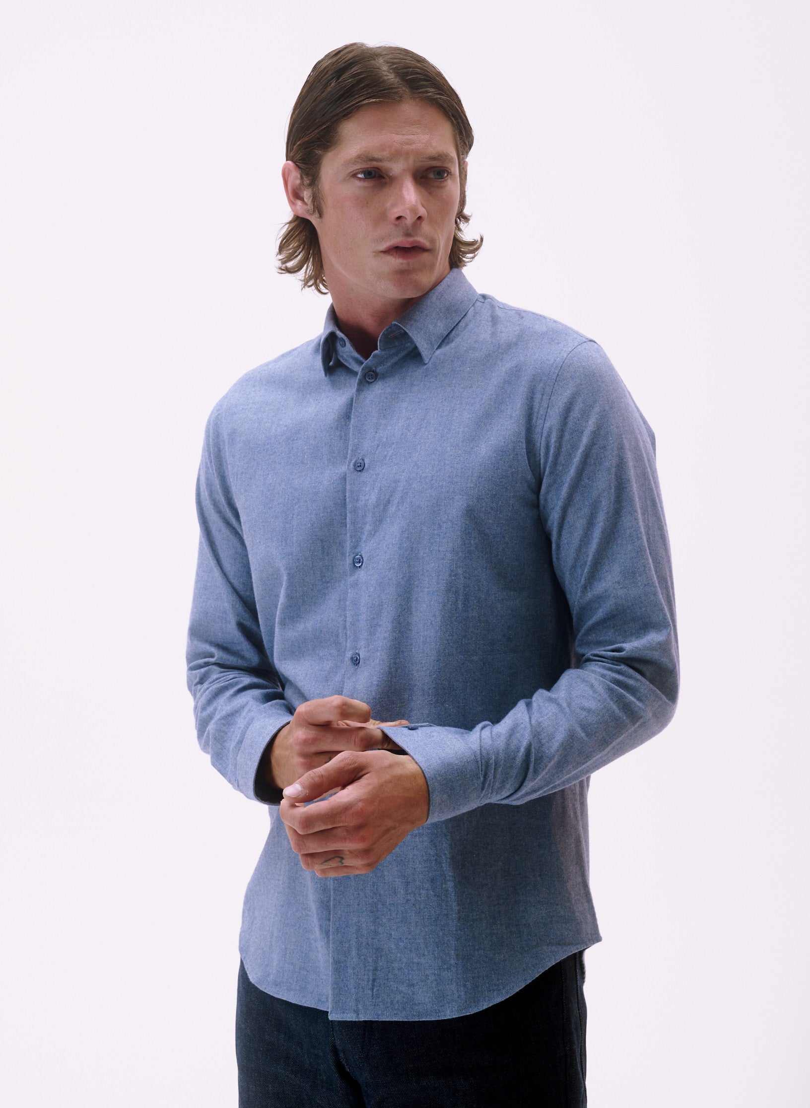 chemise ajustee flanelle homme bleu