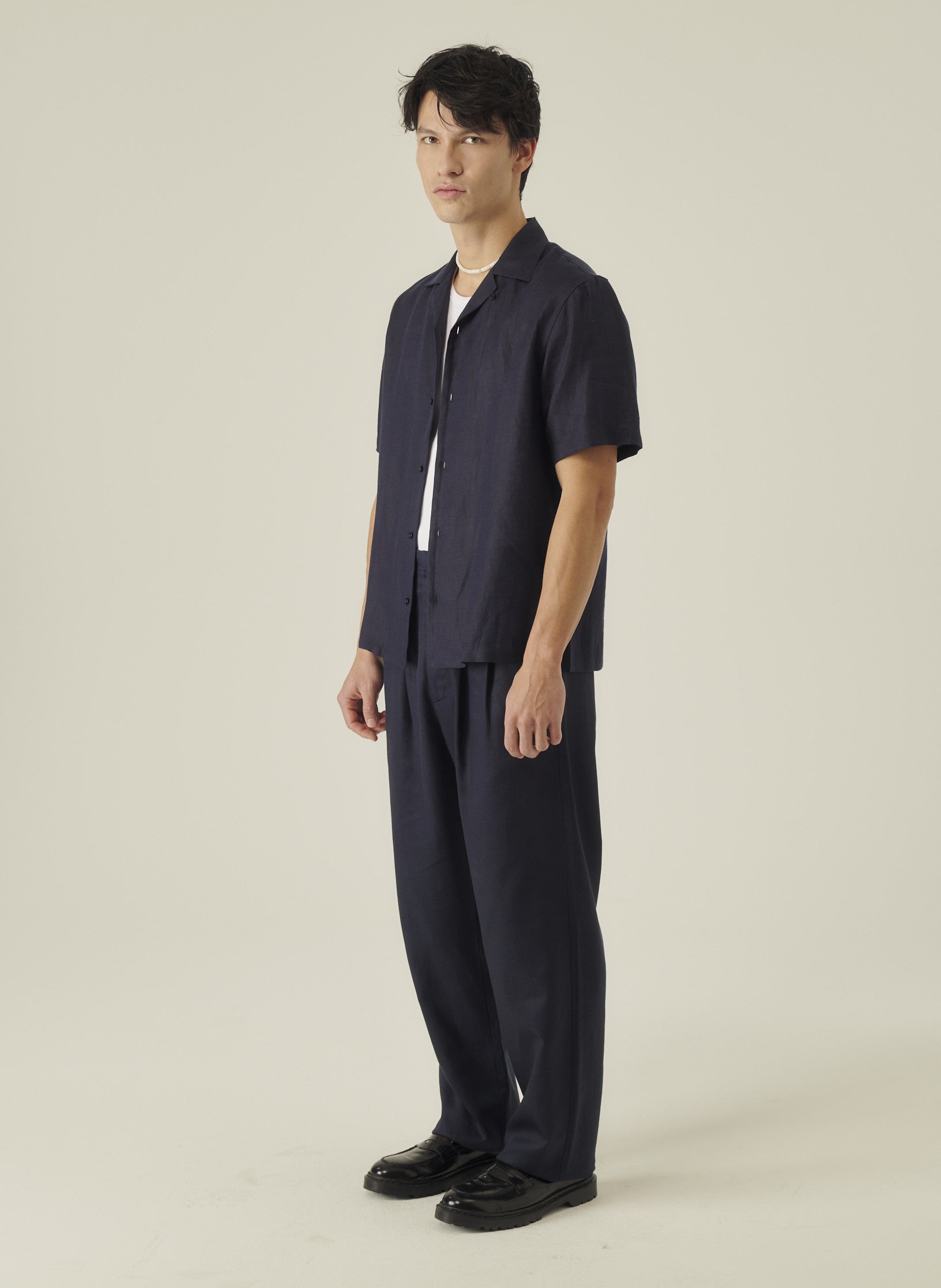 pantalon double pinces lin lyocell bleu homme femme