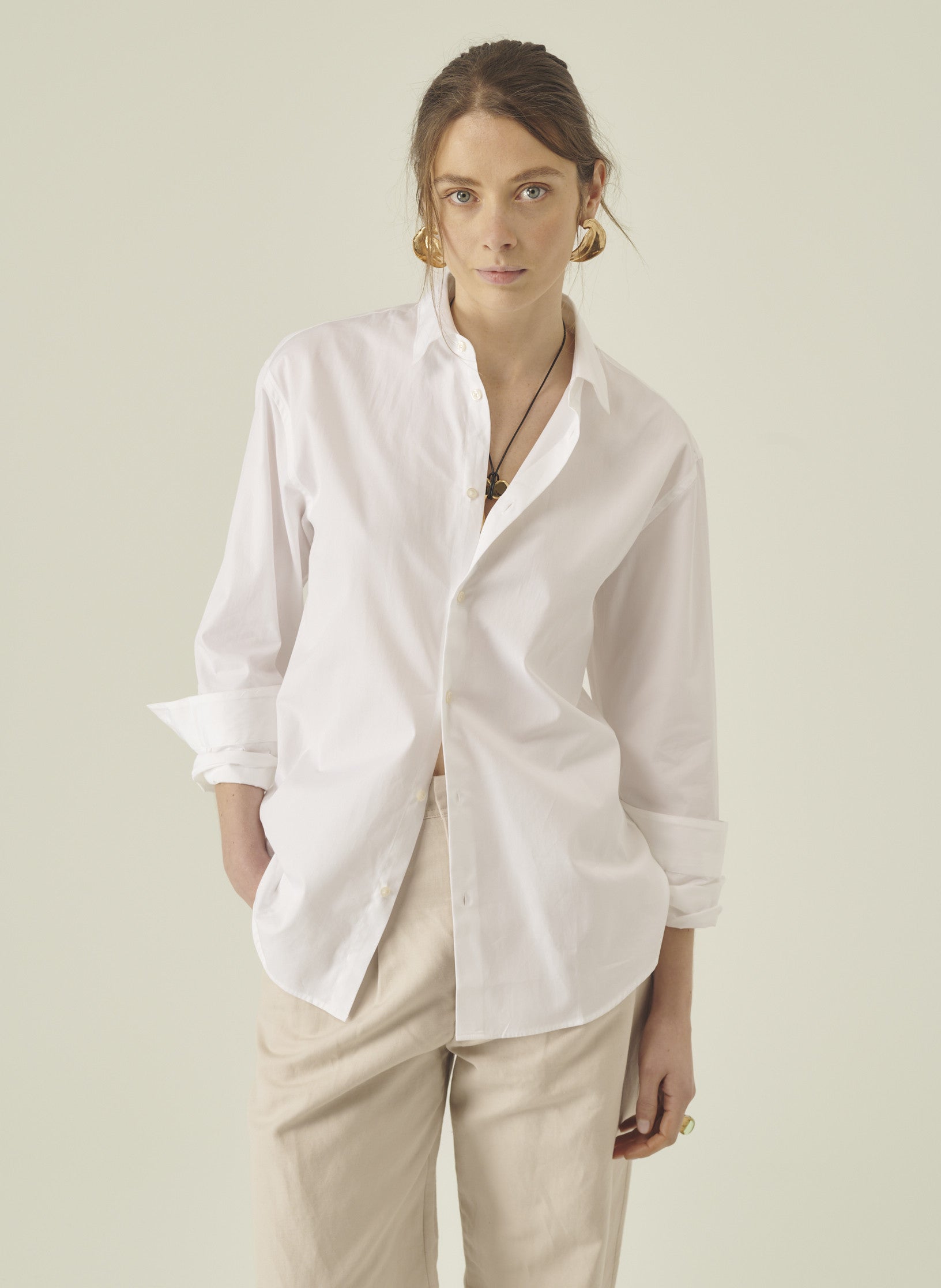 chemise loose unie femme homme coton blanche