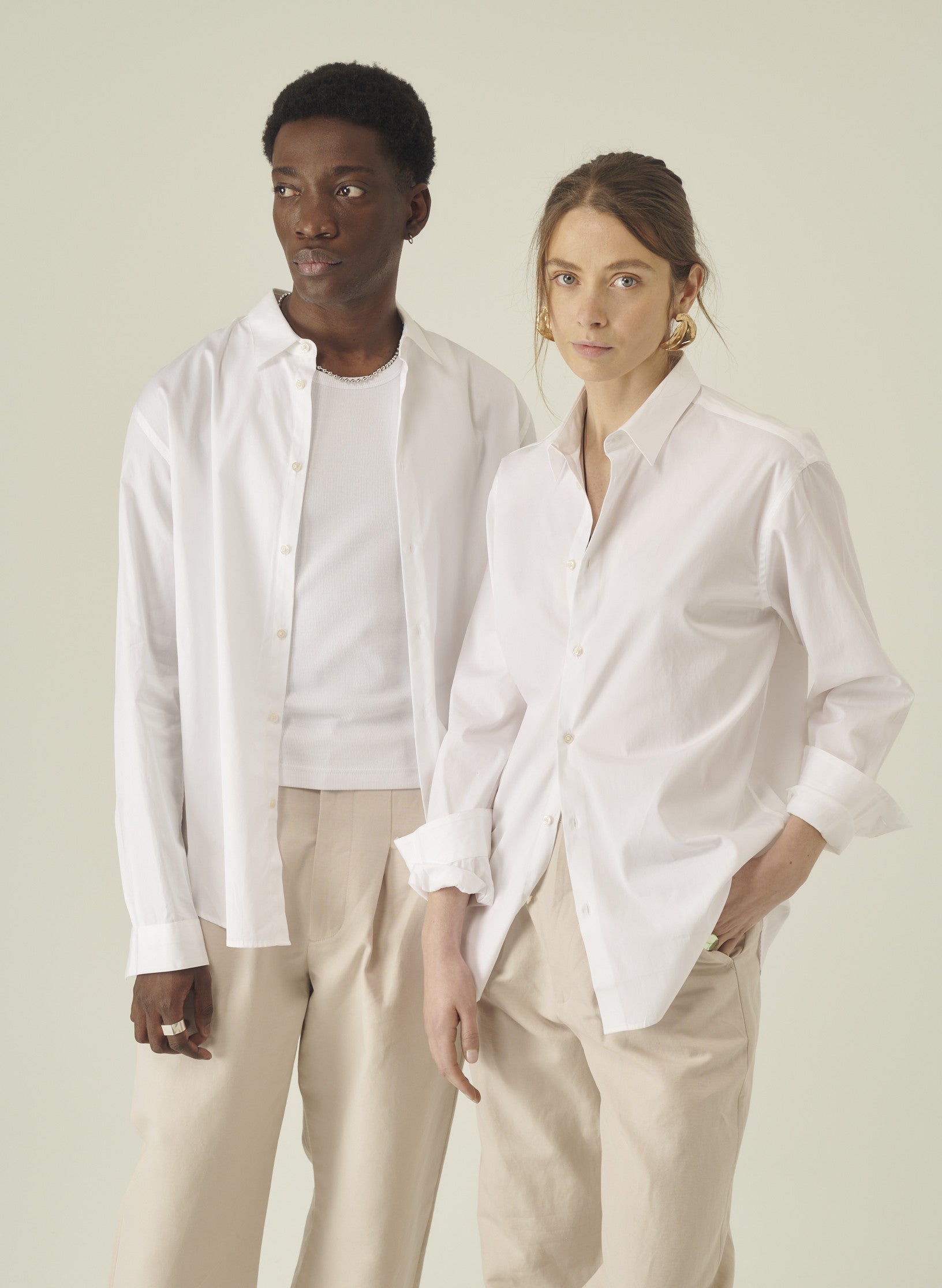 chemise loose unie femme homme coton blanche