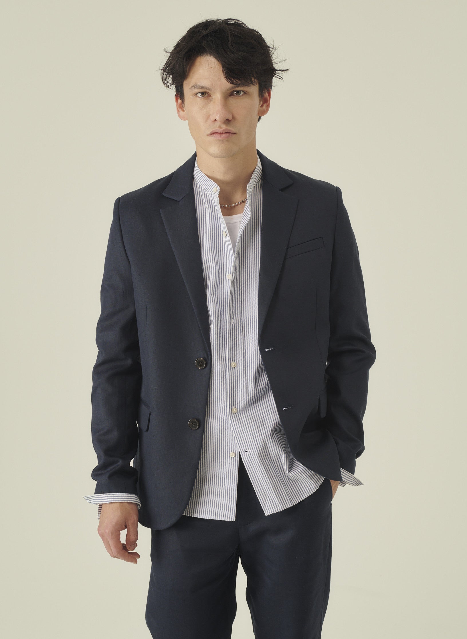 veste 2 boutons coton lyocell bleu homme