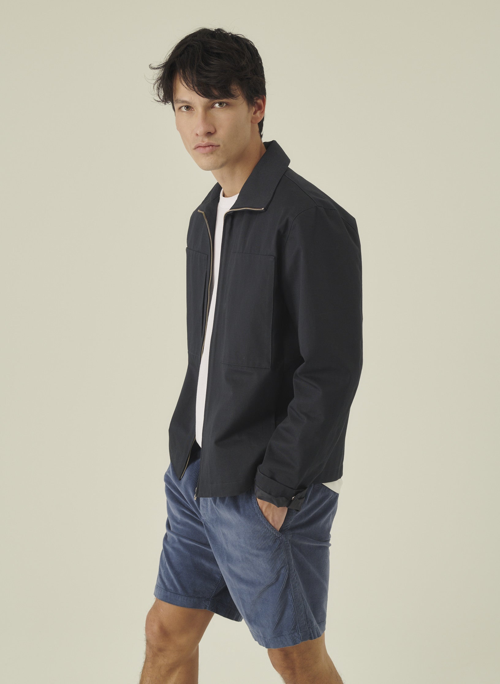 blouson zippe trucker deperlant bleu homme