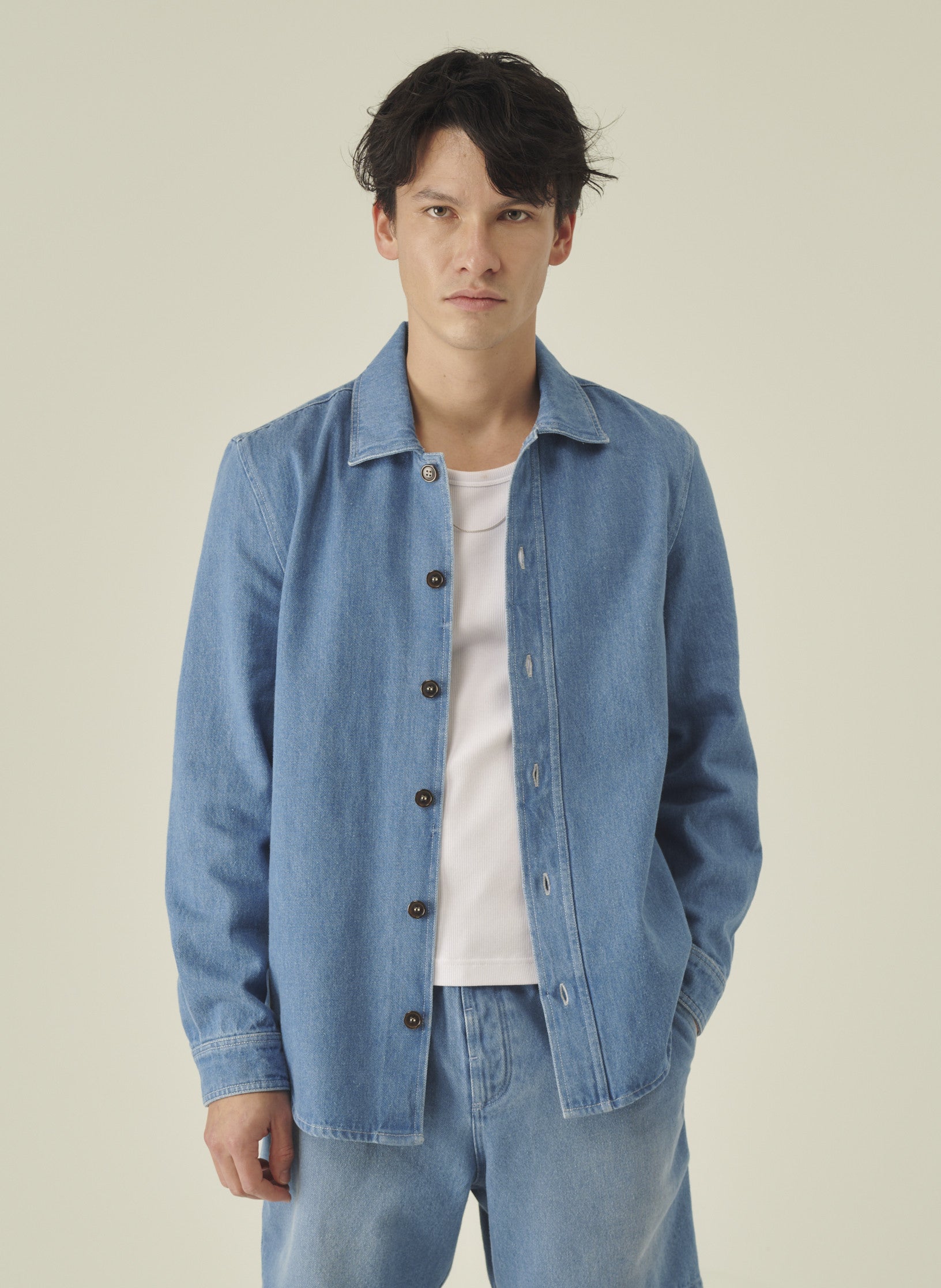 surchemise denim bleach delave homme femme unisexe oekotex